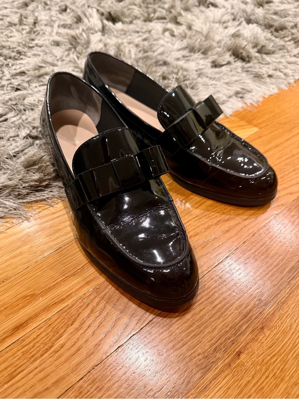 Stuart Weitzman Black Patent Leather Bowtie Loafer
